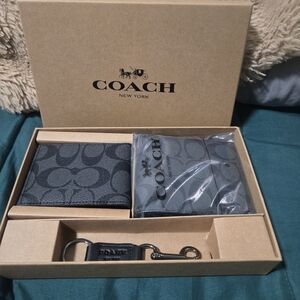 Coach Black Wallet and Keychain Set
